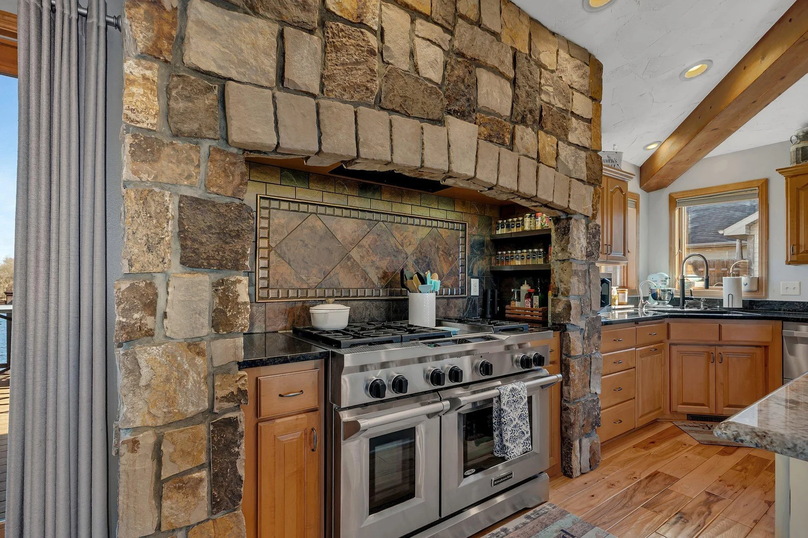 Stone crested chef's cooking station with extra storage!