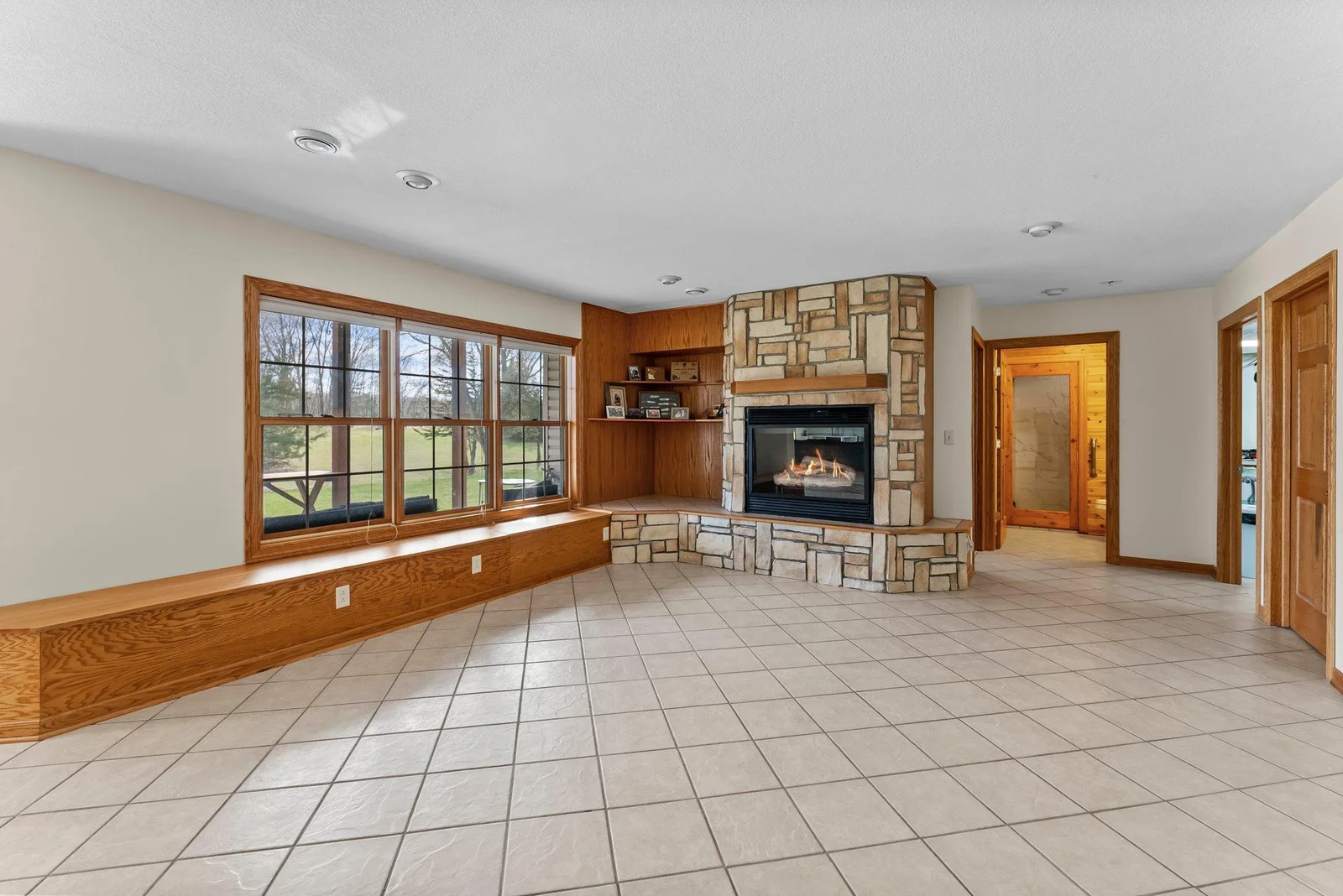 Lower level second family room with fireplace