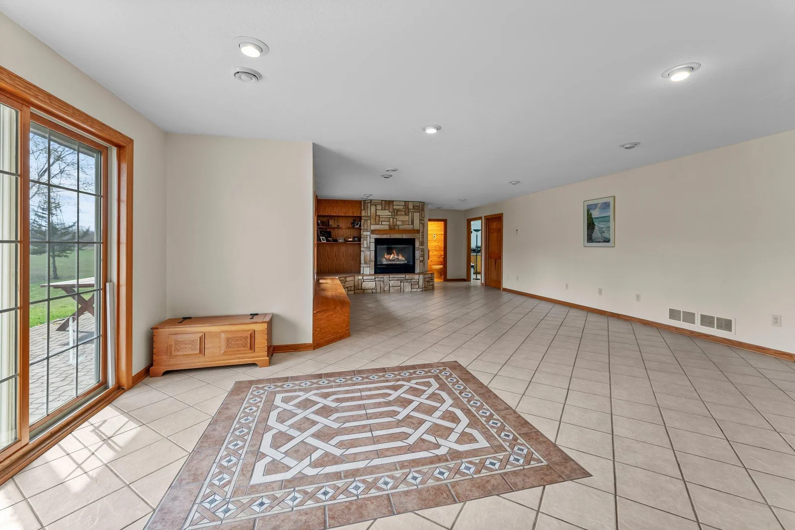 Lower level second family room with fireplace
