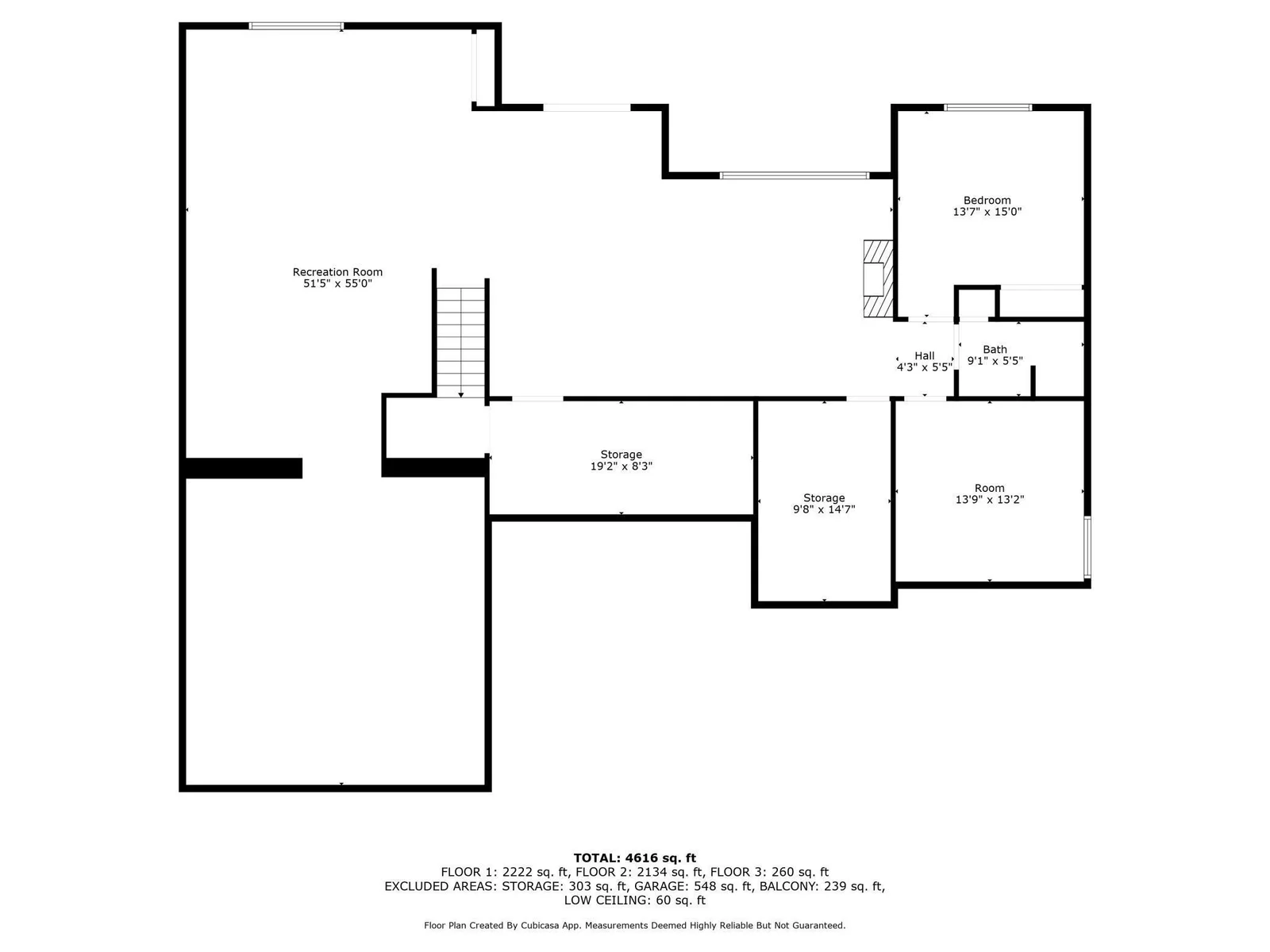 Lower level floor plan. The bottom left area is the billiards room.