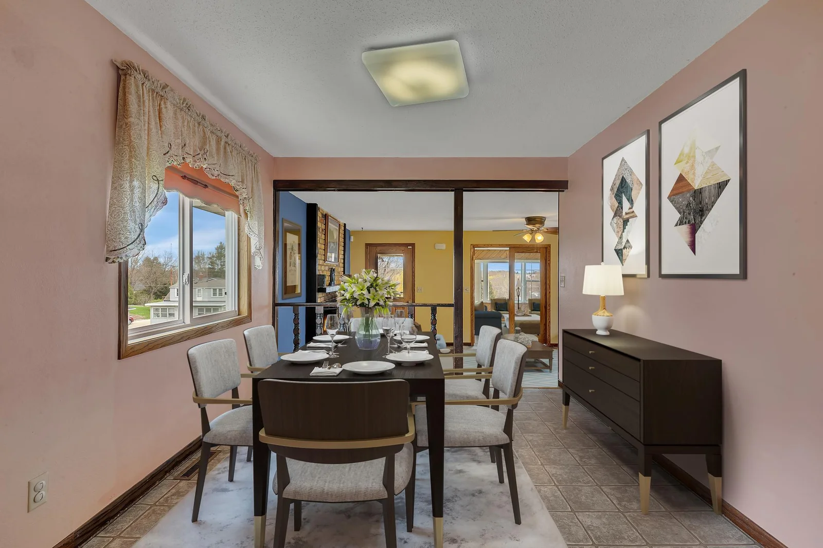 Adjacent to the dining room is the living room.