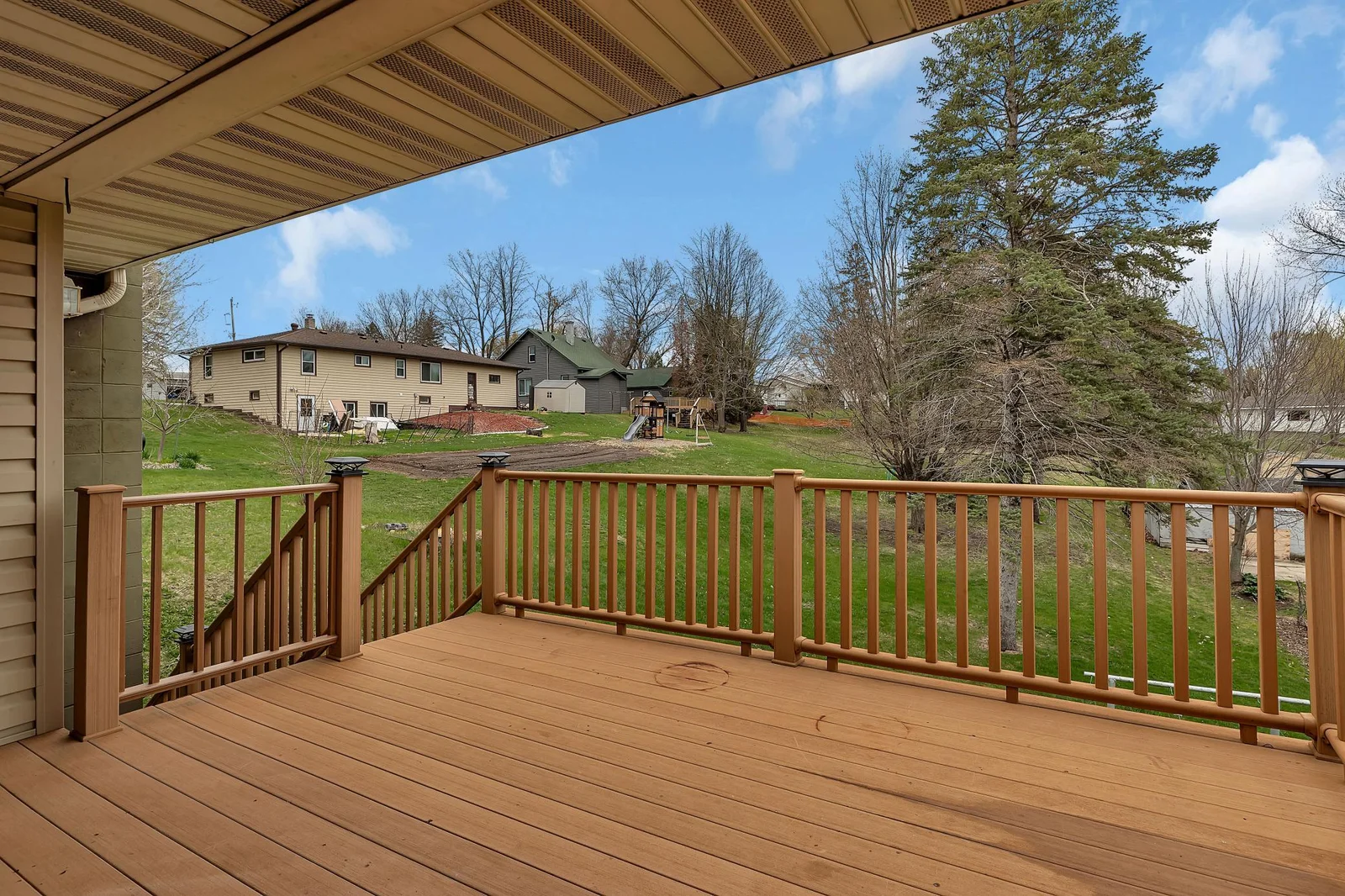 It’s a composite, maintenance-free deck—designed for year-round enjoyment.