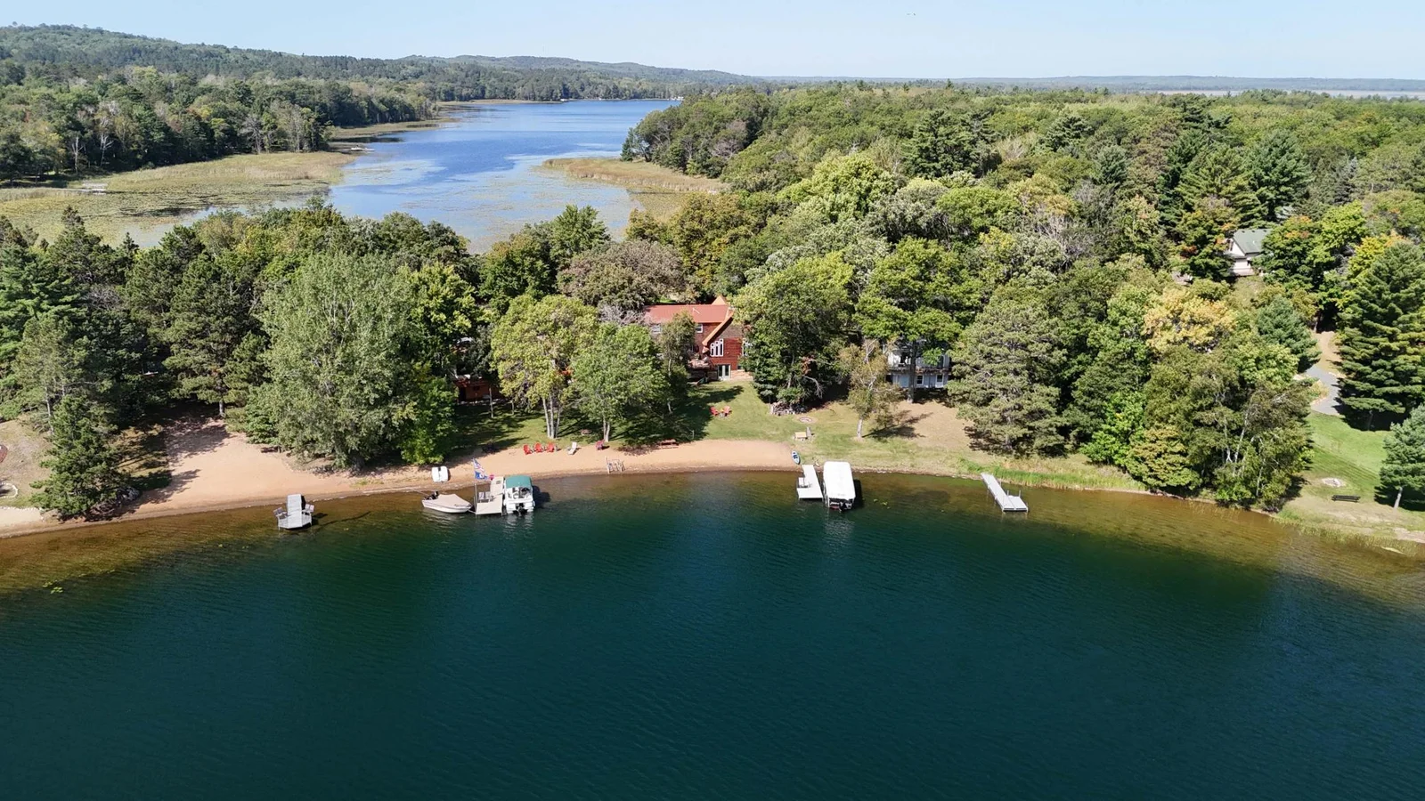 Aerial of Thunder and Little Bass property.