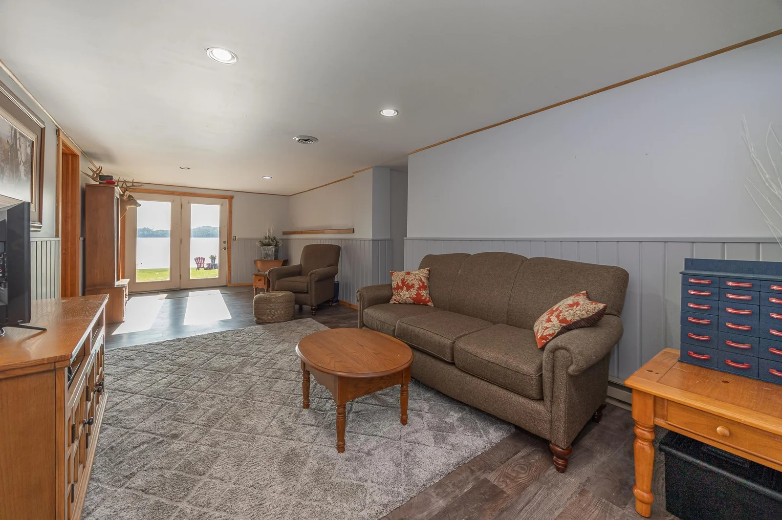 Lower level entertainment space.