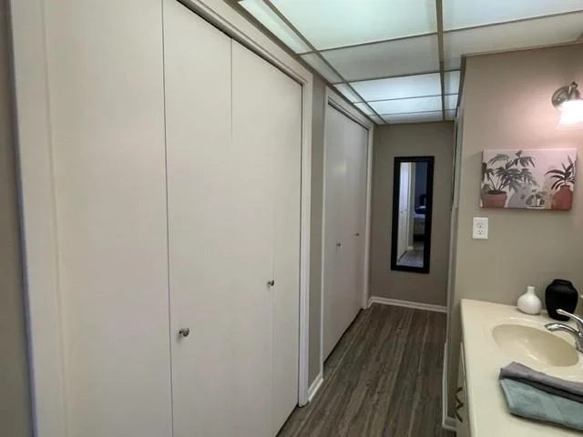 with its full wall of closets,