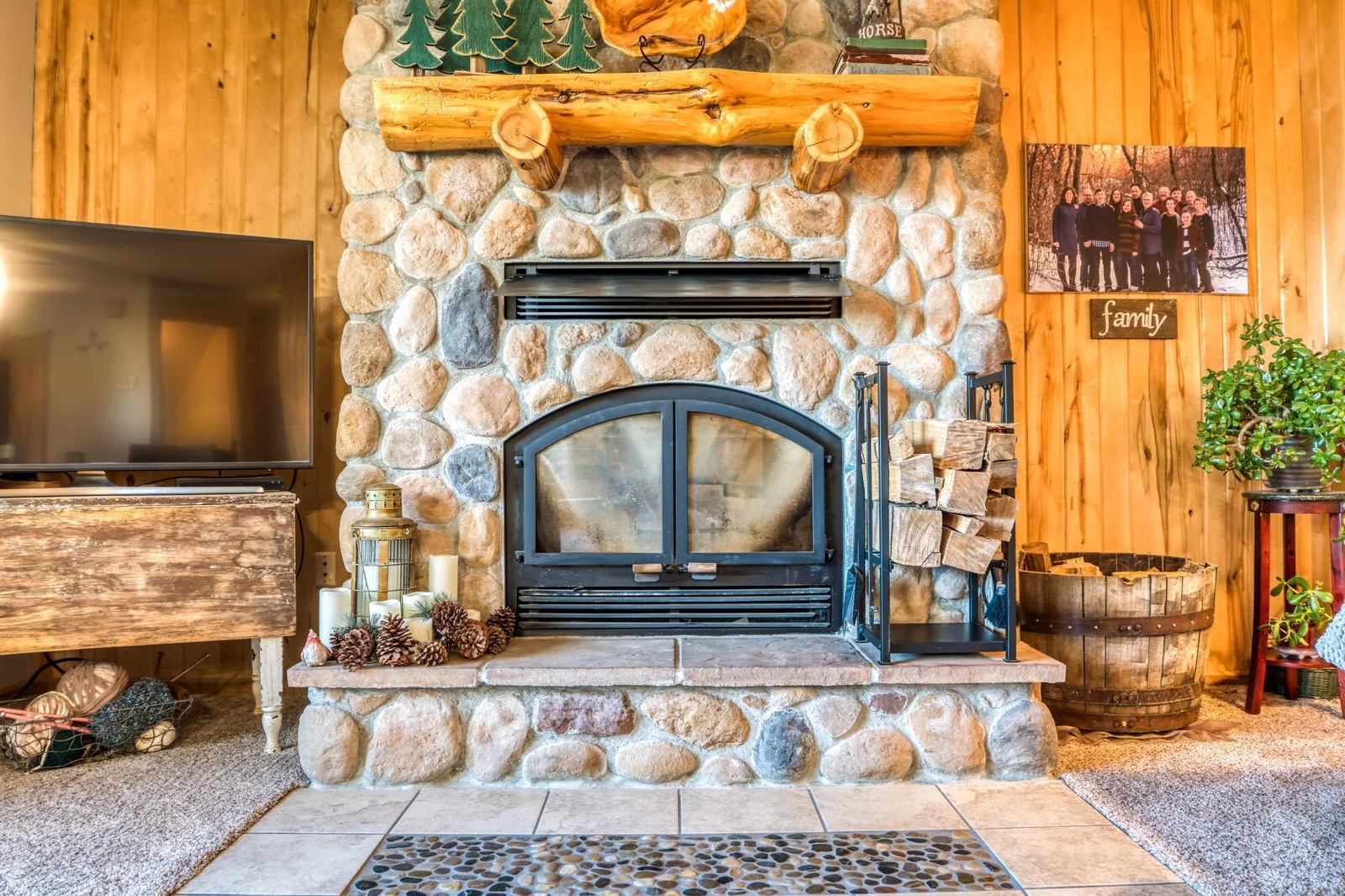 Just imagine a fire crackling in this fireplace on a chilly Minnesota night.