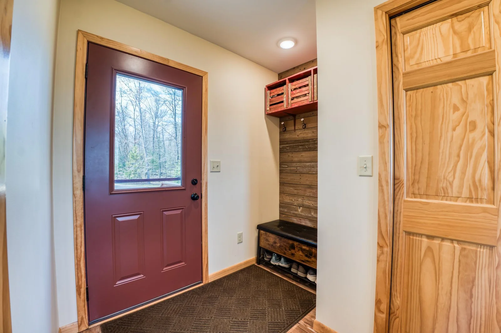 Built in bench and storage in the foyer