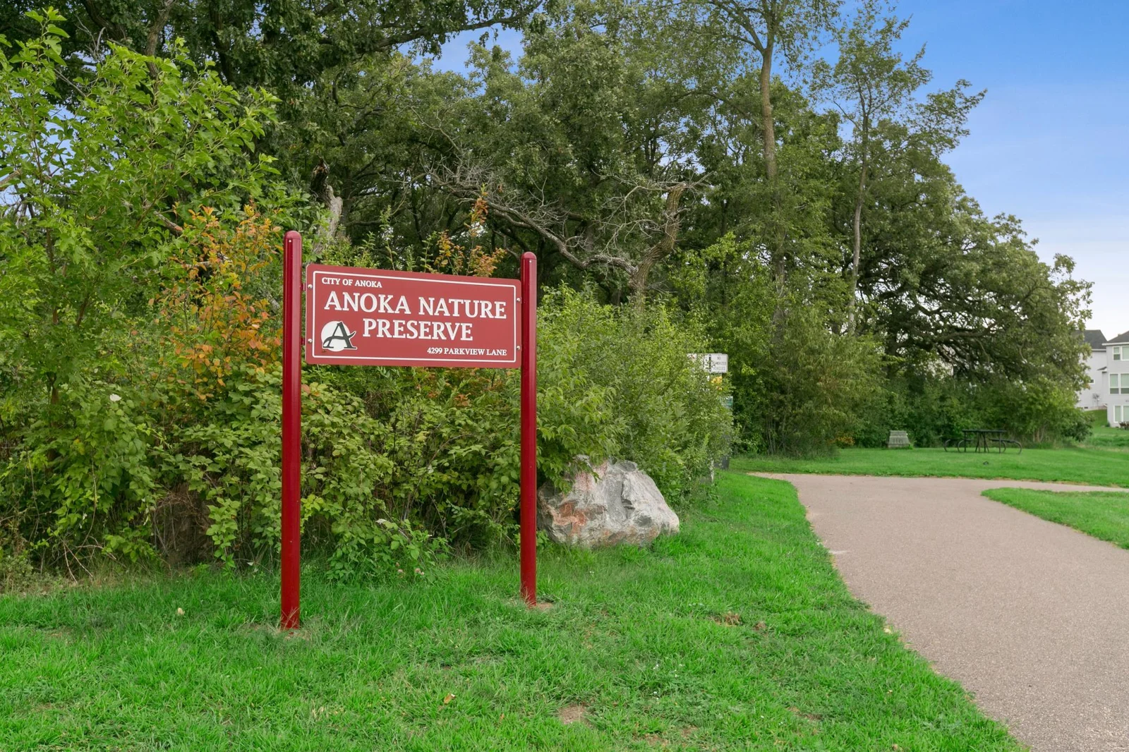 Here is one of the trailheads to the Nature Preserve. This is a two minute walk from the house, and its right next to the playground and pool.