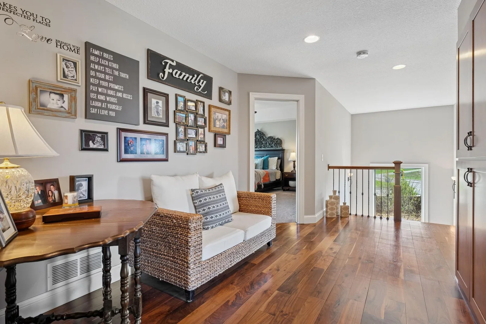 The upper level loft features the same solid walnut floors as the main level. That's the kind of difference you get with a Dingman Custom Home.