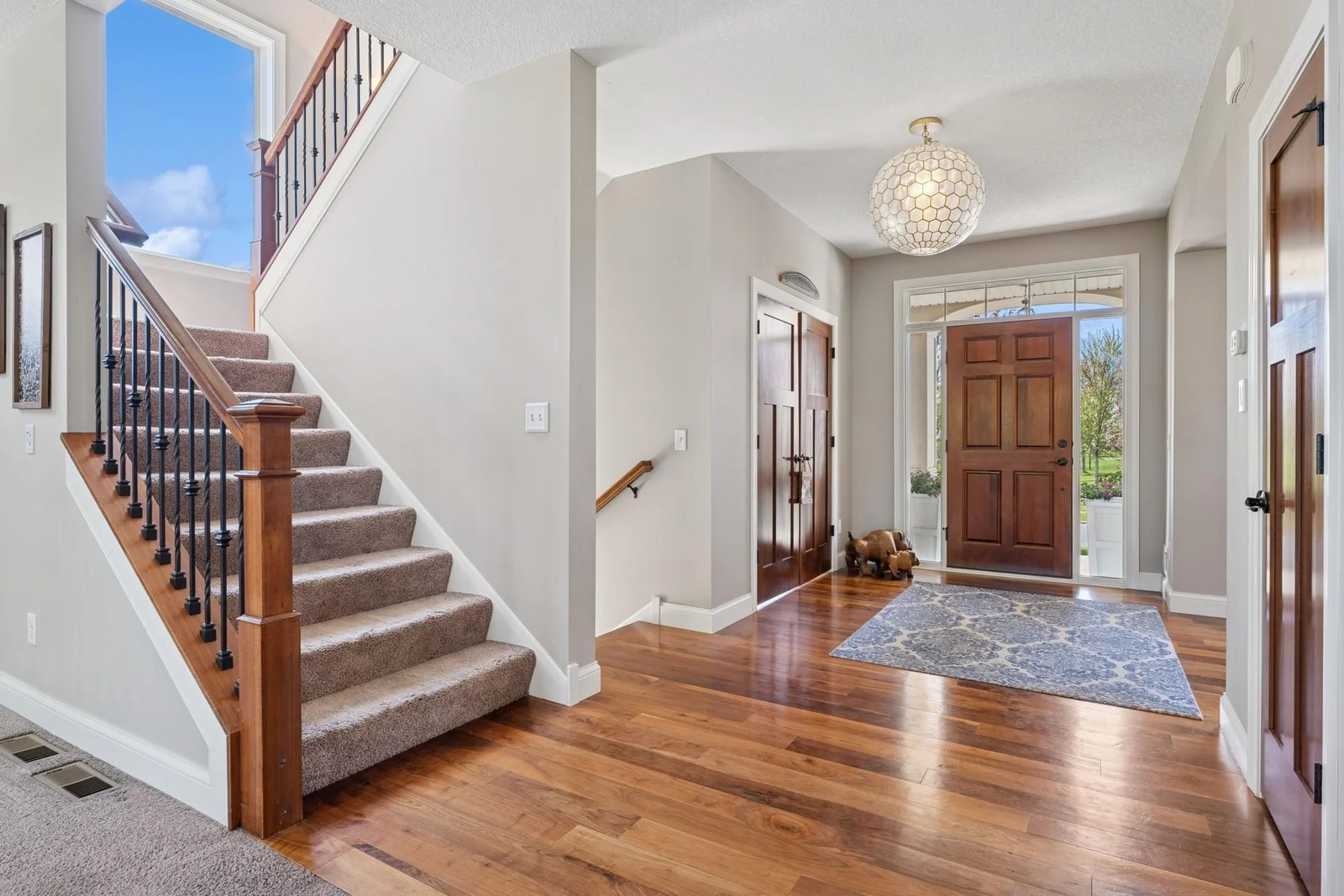 The staircase window is HUGE and faces south, ensuring a near-constant flood of sunlight, while the sun is shining of course.