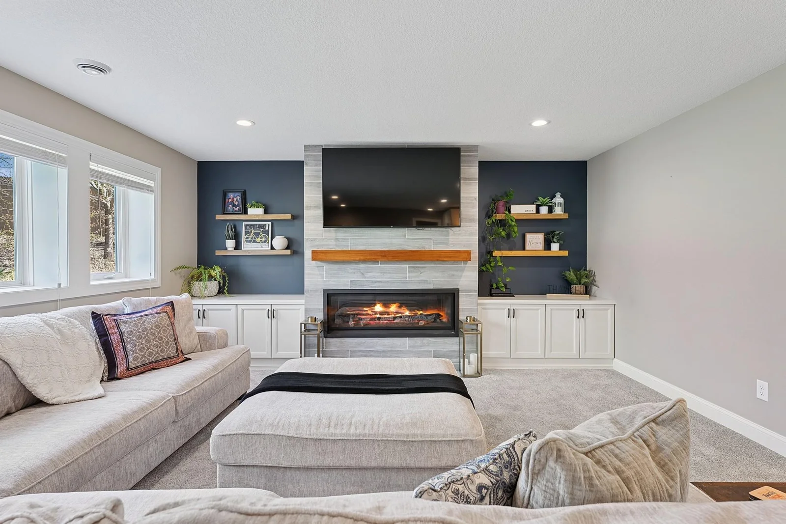 The fireplace is remote-controlled too.