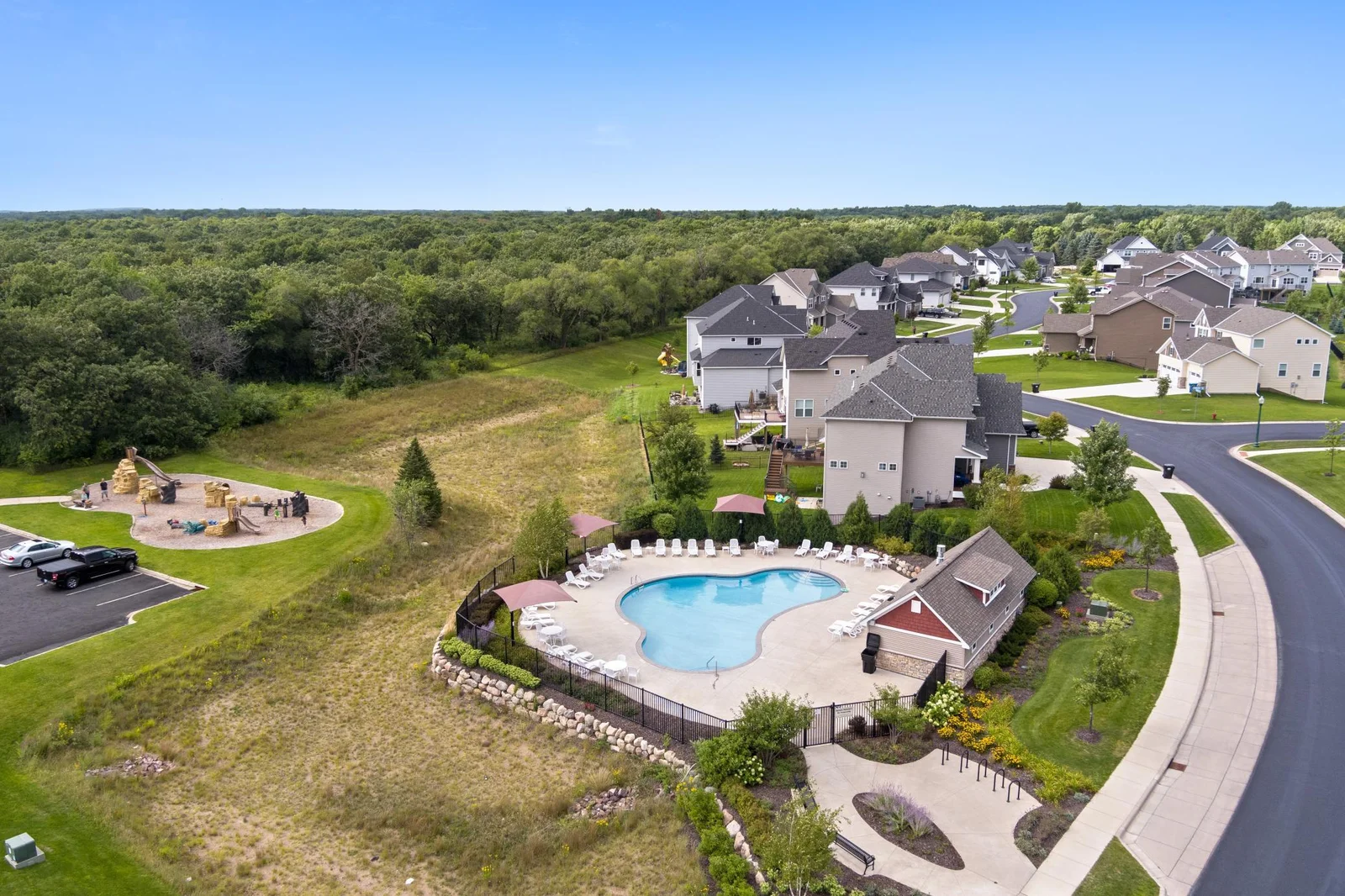From here you can see that the pool sits adjacent to the playground, which sits adjacent to the 200-acre Anoka Nature Preserve.