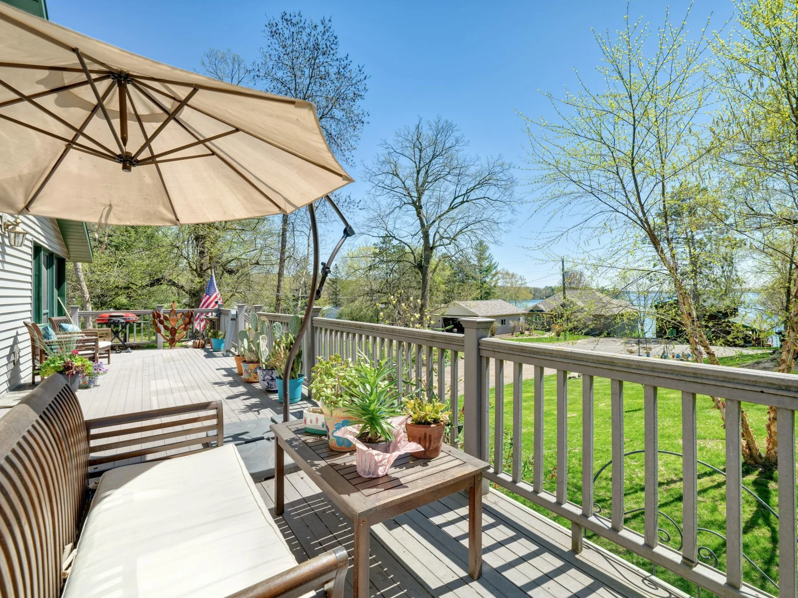 Front deck is large and maintenance free with composite decking and stairs.