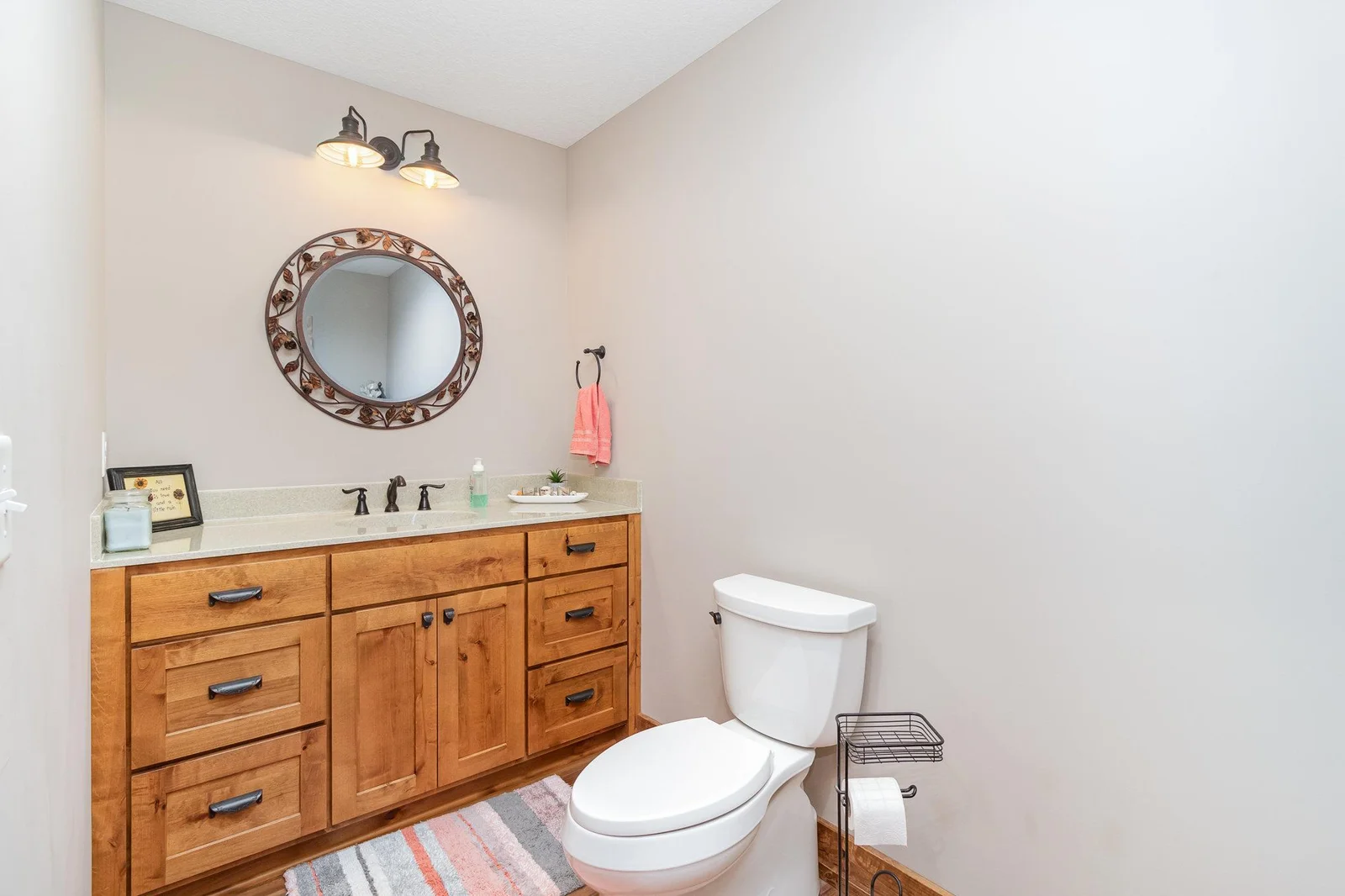 Large main floor powder room. One of three main floor bathrooms