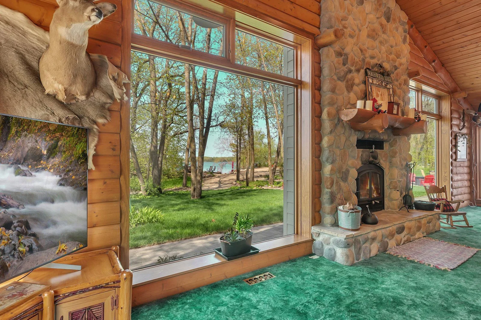 Double floor-to-ceiling windows in Great Room
