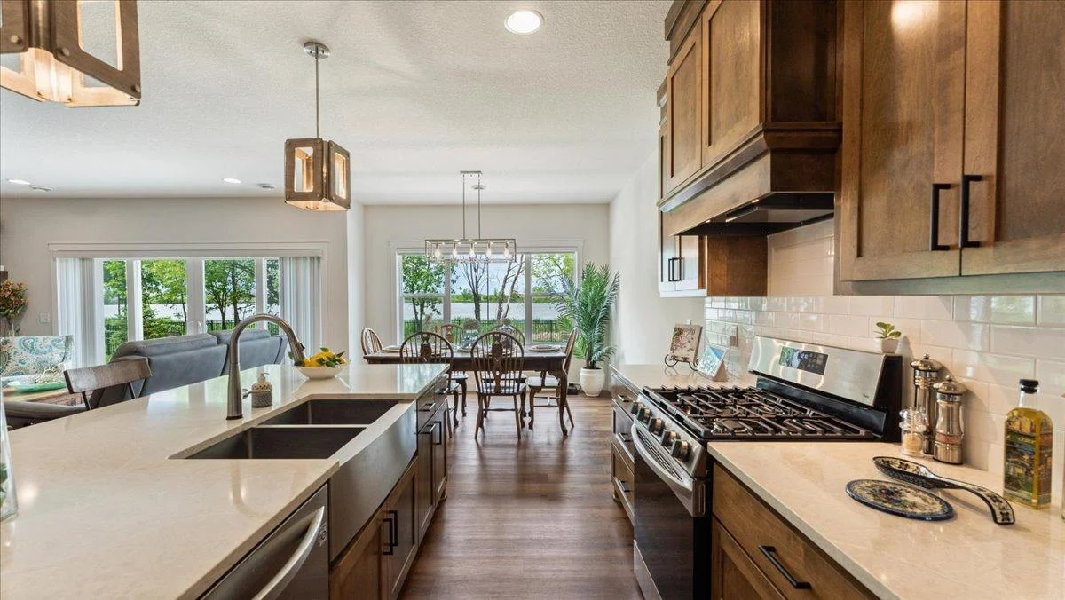 Large stainless sink and gas range