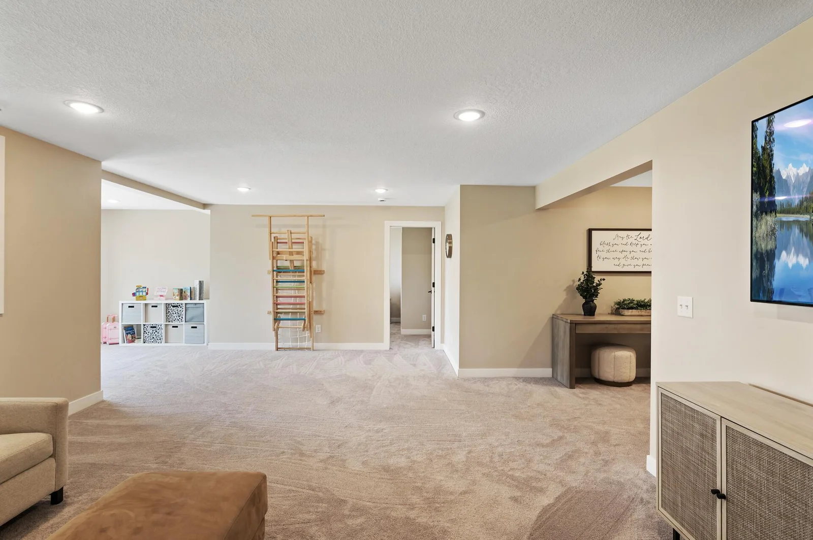 Plush carpeting in this newly finished lower level