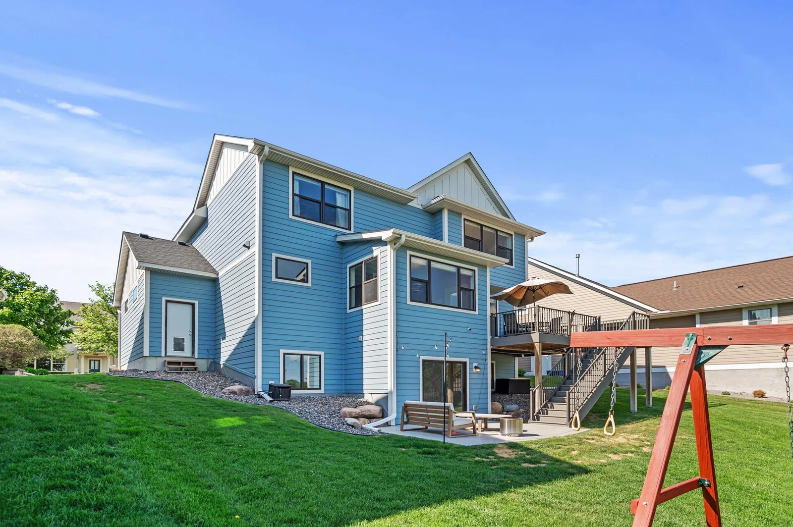 The back of the home offers so many amenities.