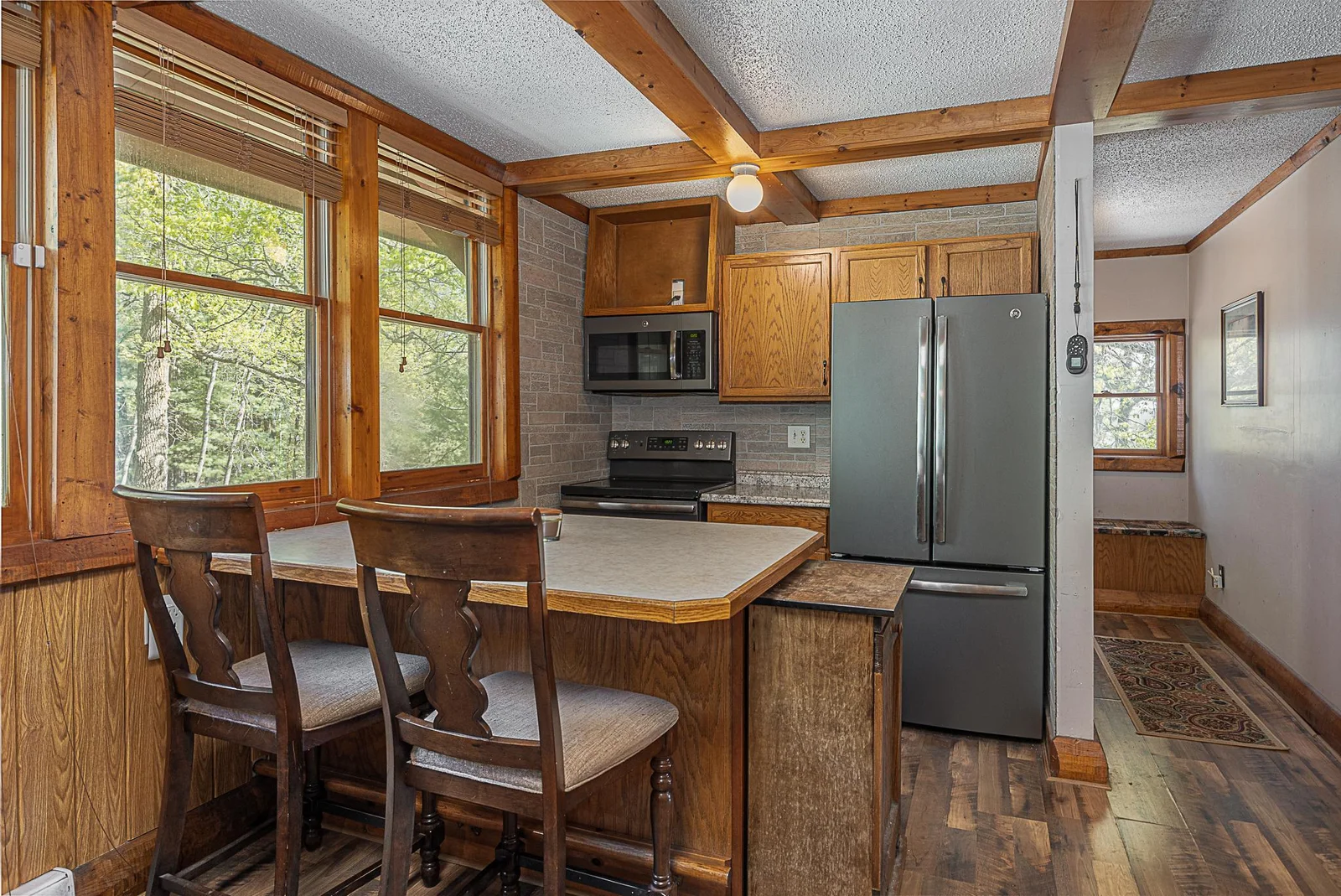 Enjoy the beamed ceilings in the kitchen.