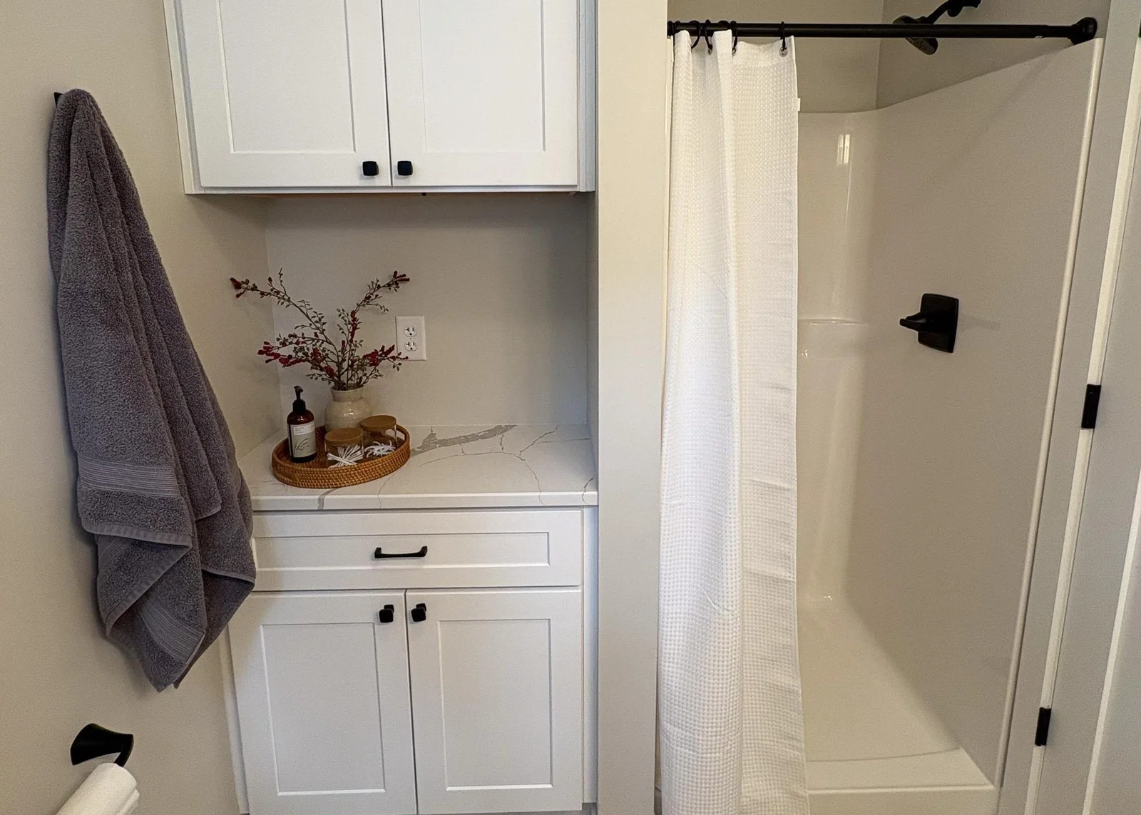 3/4 bath in bunkhouse with extra storage