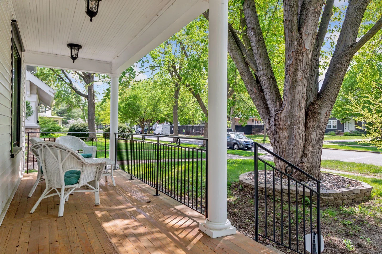 The front porch of this home has been meticulously restored to its original grandeur, from the footings up!