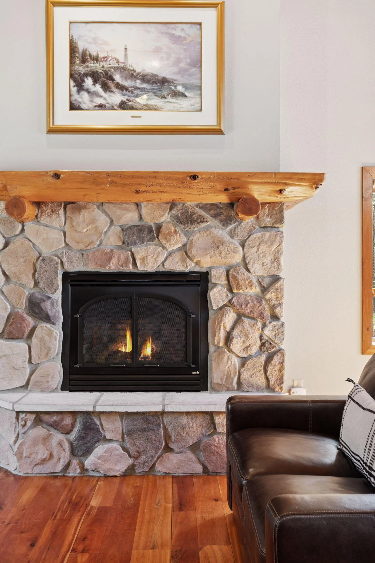 One of three gas fireplaces