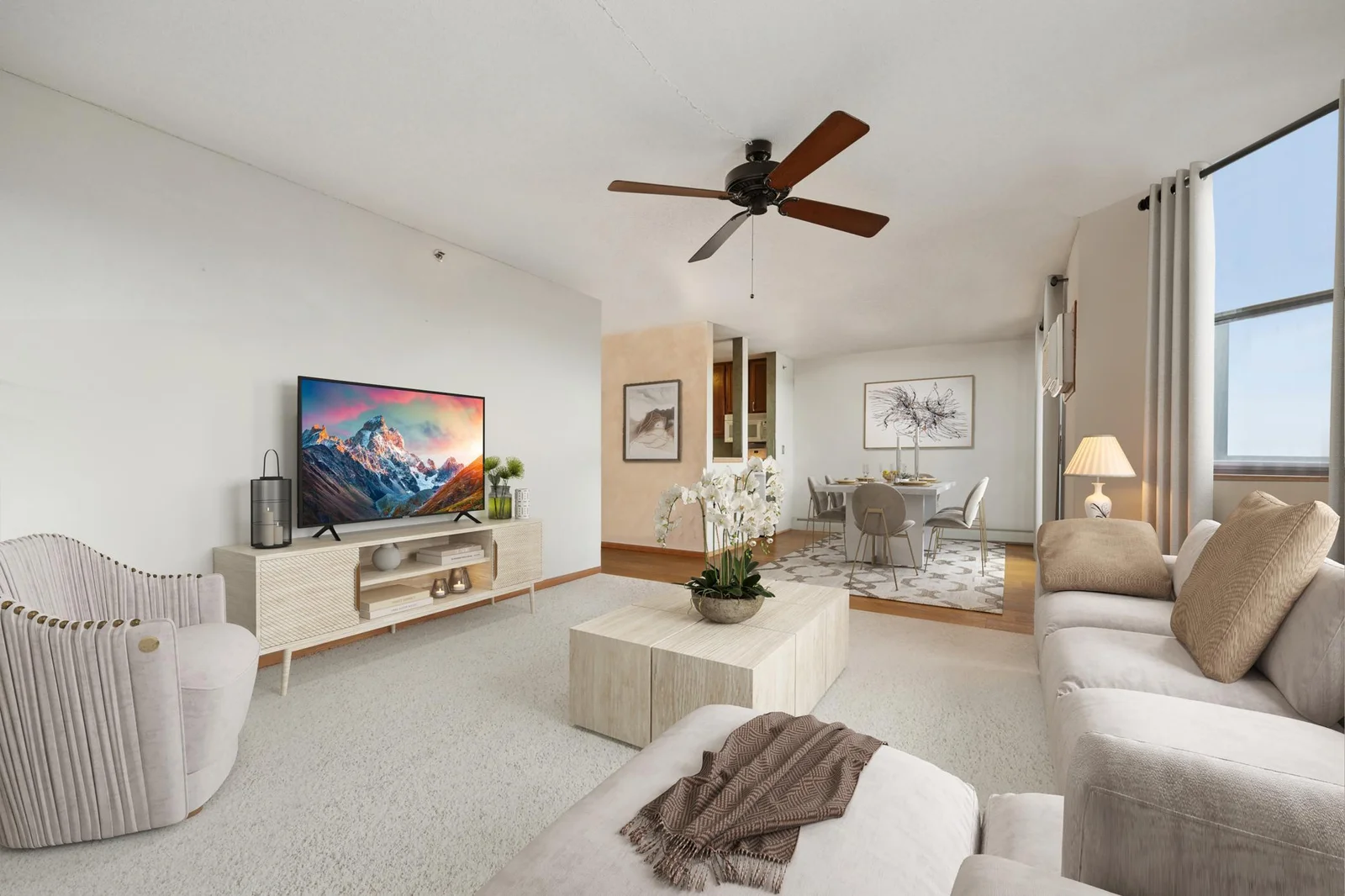 Virtual staged living and dining room