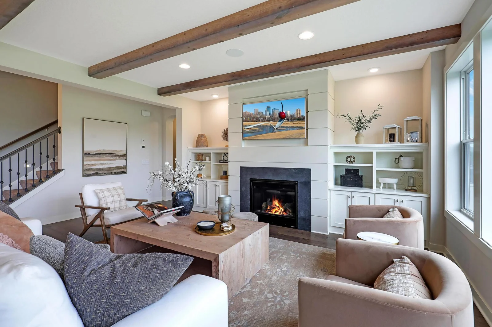 Stunning decorative beams in living room