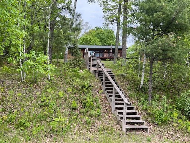 Stairs to lake from cabin