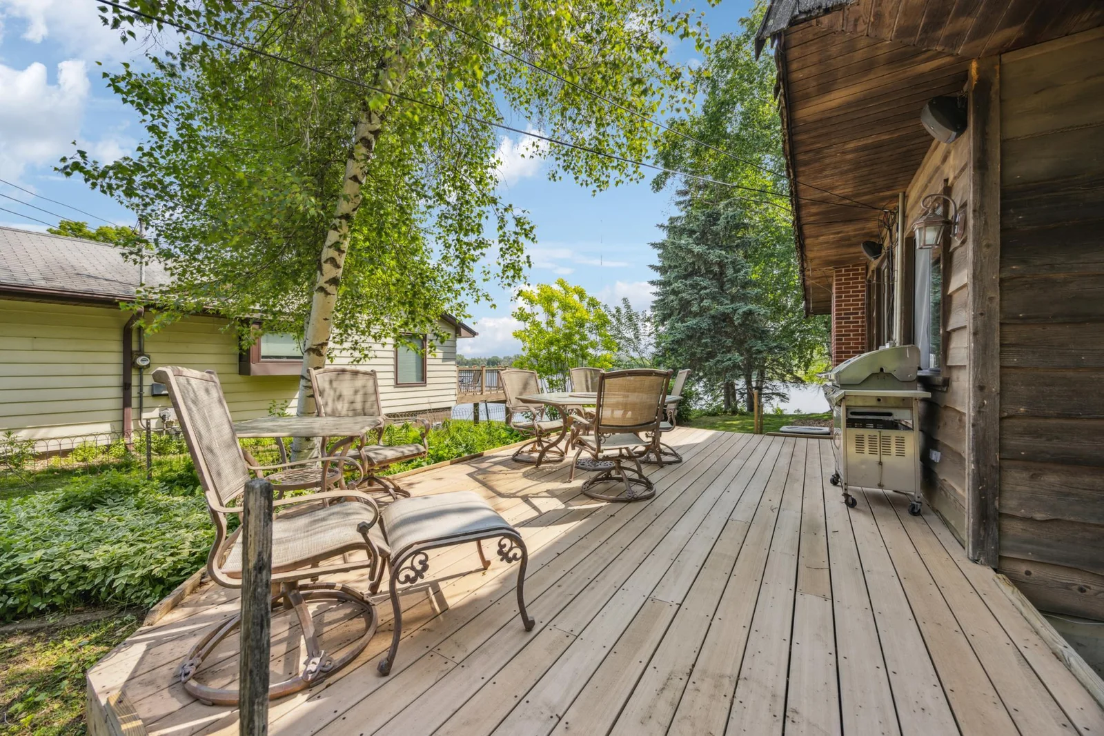 Close up of the deck and view of the lake.