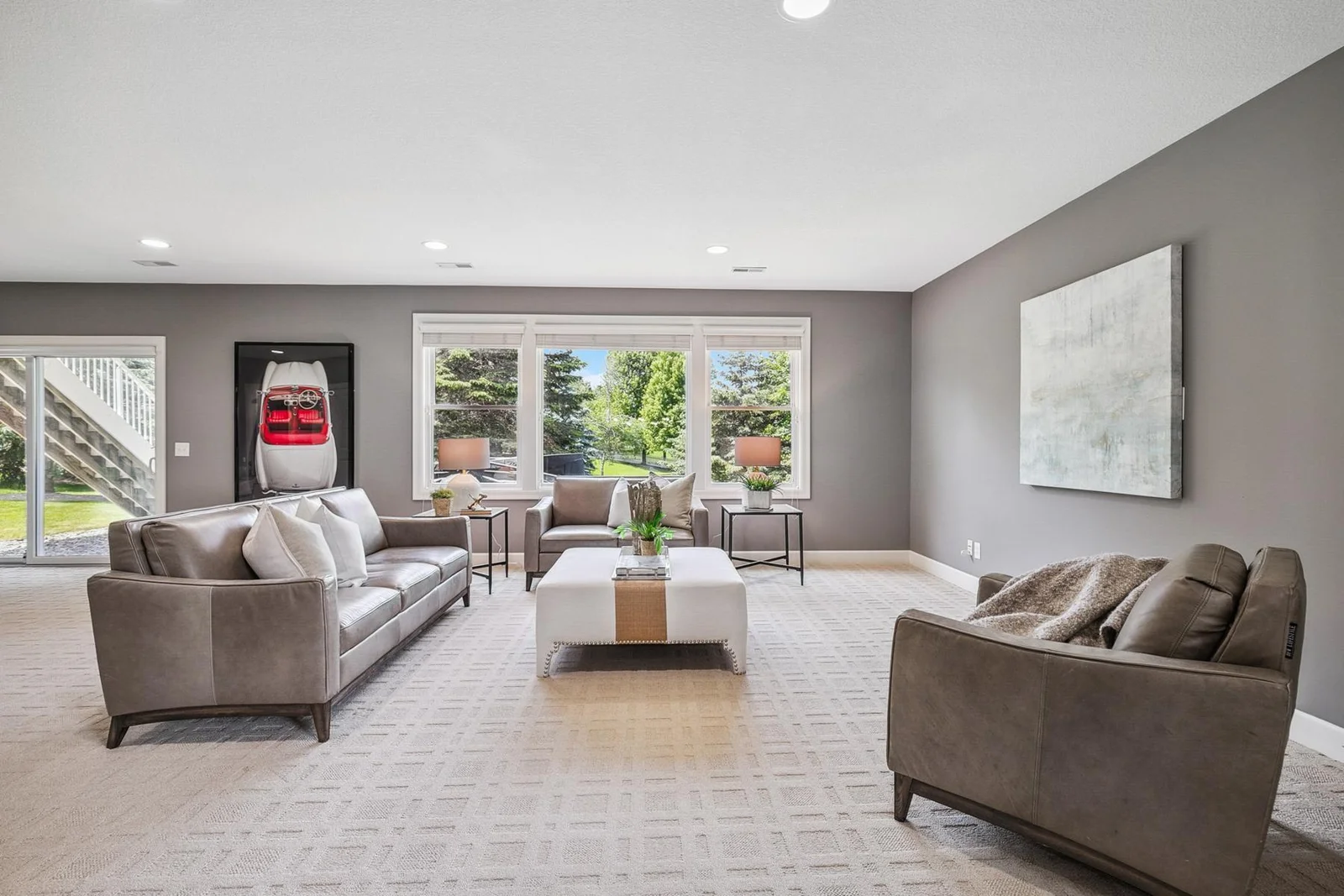 Expansive lower level offering versatile space for entertaining and relaxing.