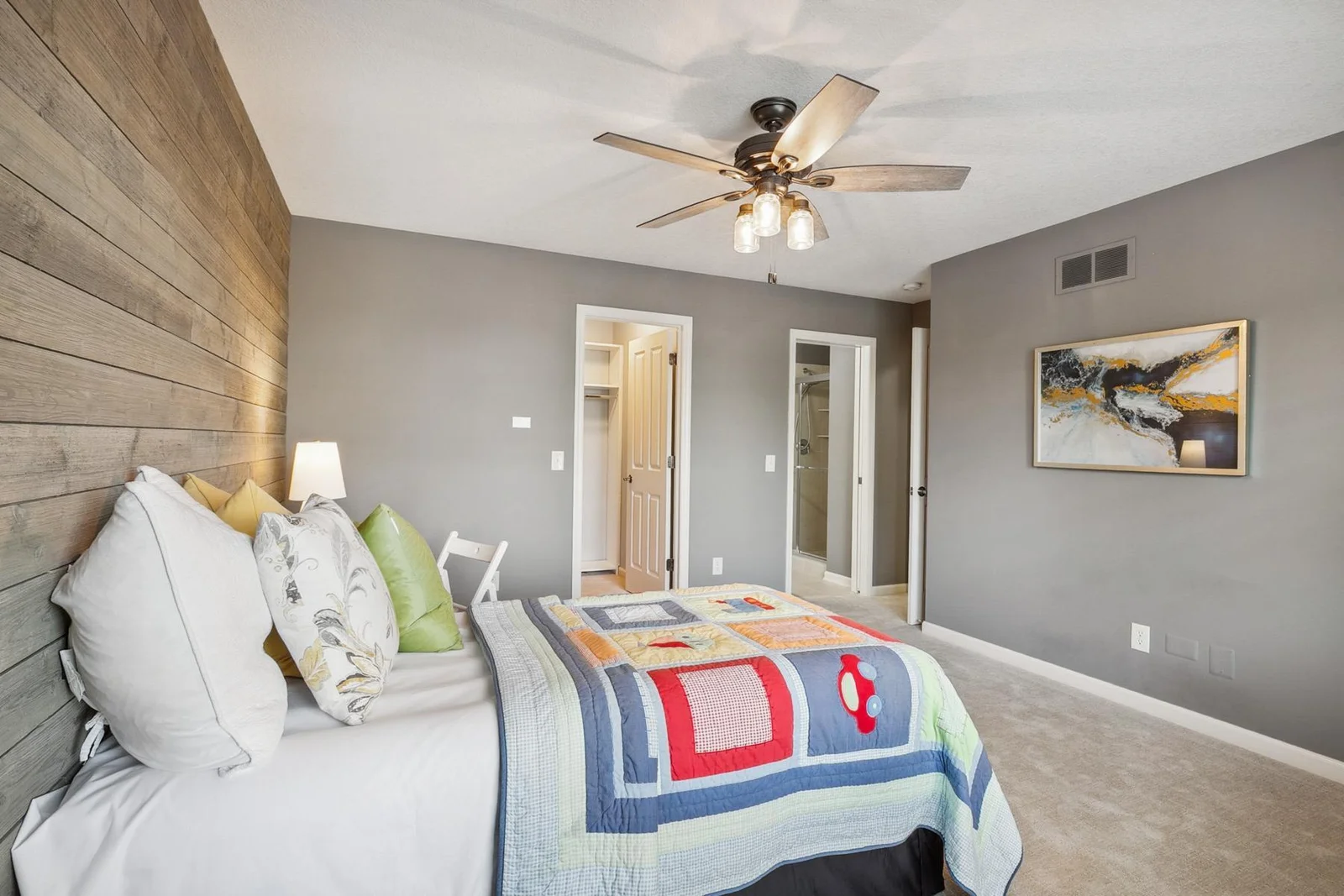 Bright and inviting bedroom with a stylish 3/4 bath just steps away for added privacy and ease.