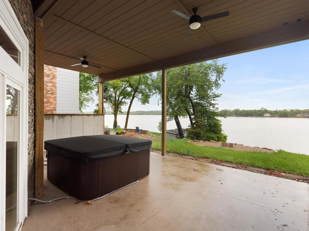 Hot tub with lake views.