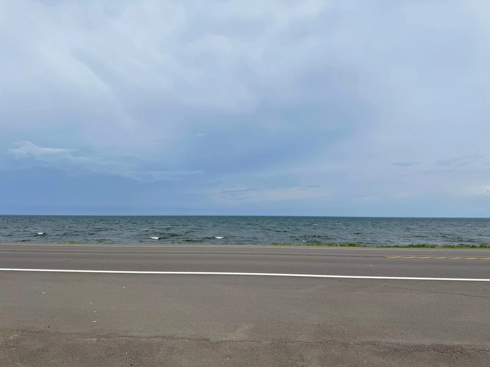 Looking directly over the highway to the lake on the other side.