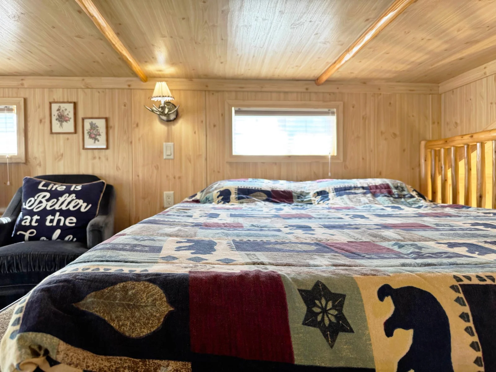 A shot of the bed in the loft.