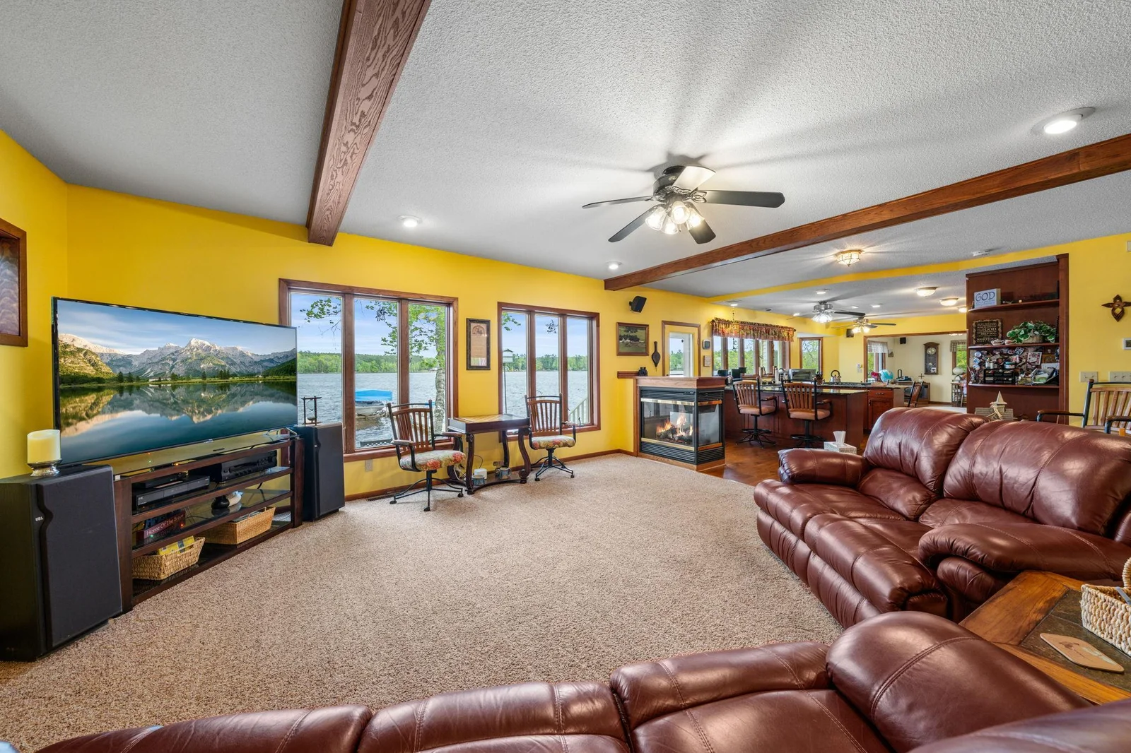 Living Room Features Lake Windows Bringing the Outdoors In!