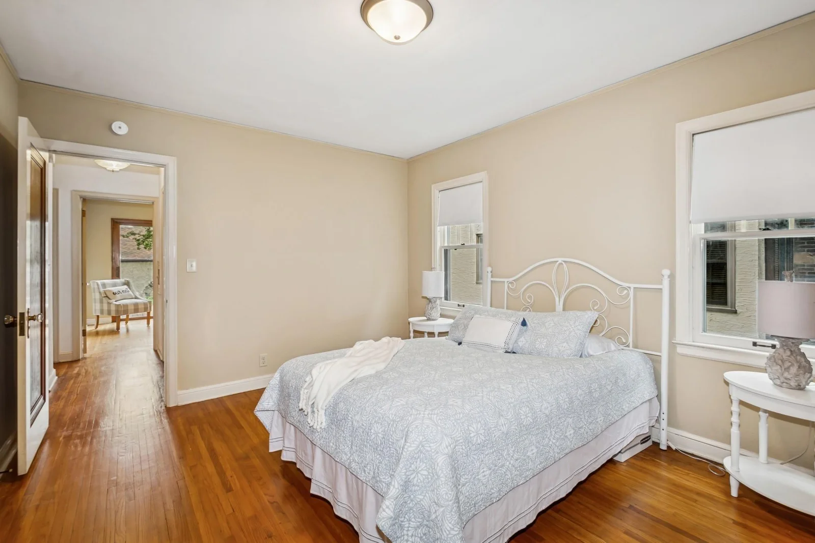 One can appreciate original hardwoods , even in the bedroom still.
