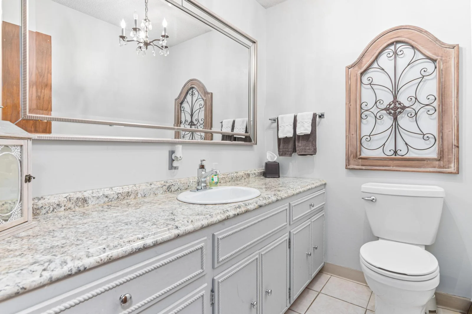 The updated powder bath is also located on the main floor.