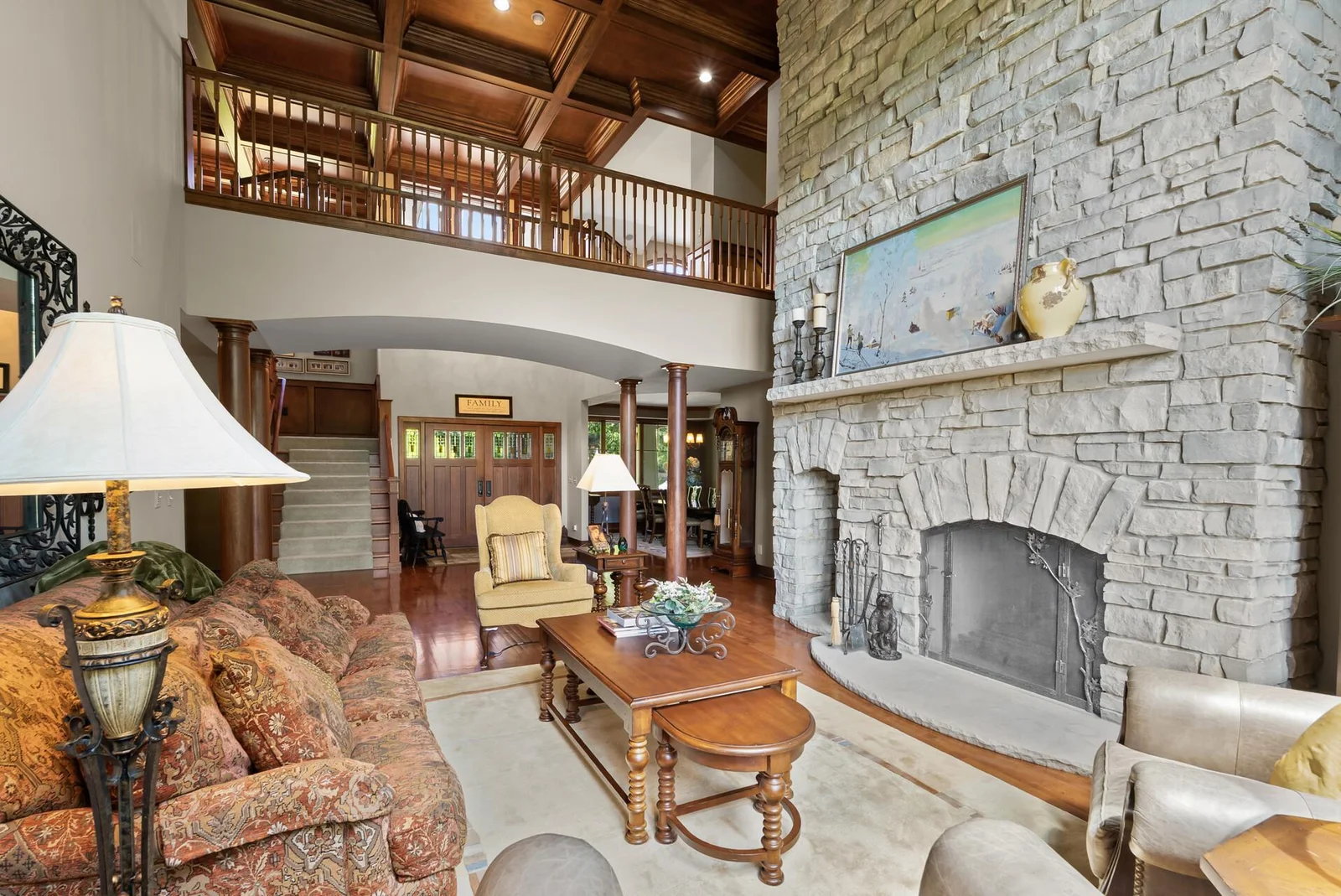 Stunning wood coffered cathedral ceiling