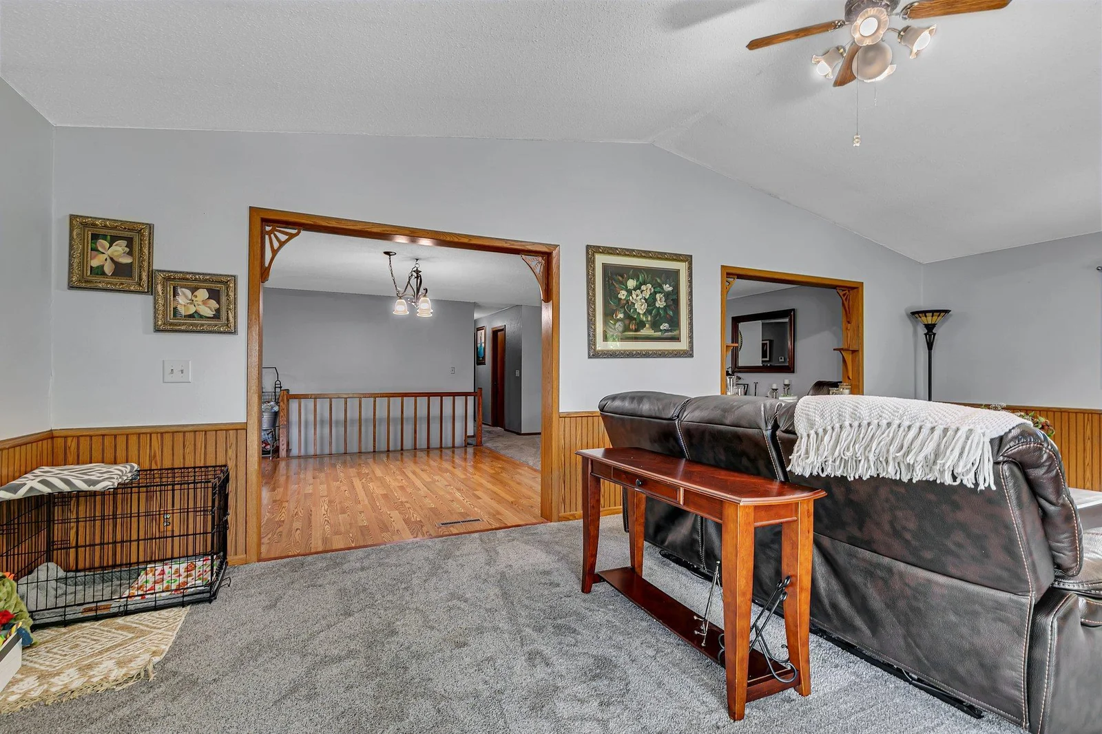 Living room flows into kitchen area