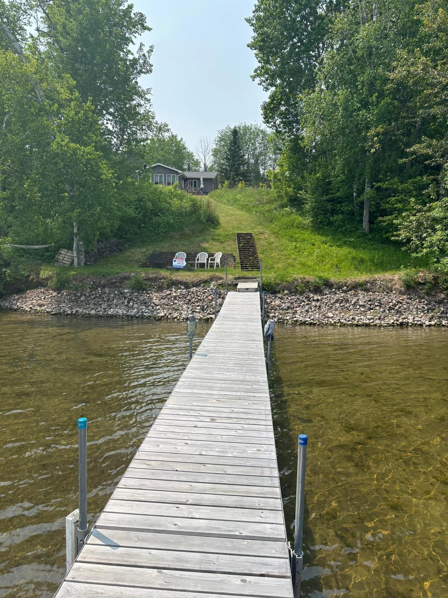 View from end of dock toward the cabin