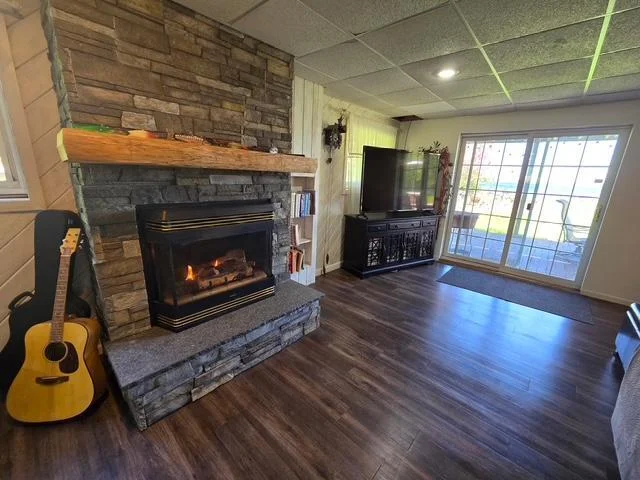 Fireplace is such a beautiful focal point in the lower level family room