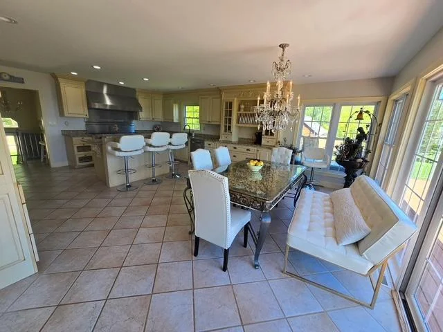 Concept of dining area, breakfast bar and kitchen