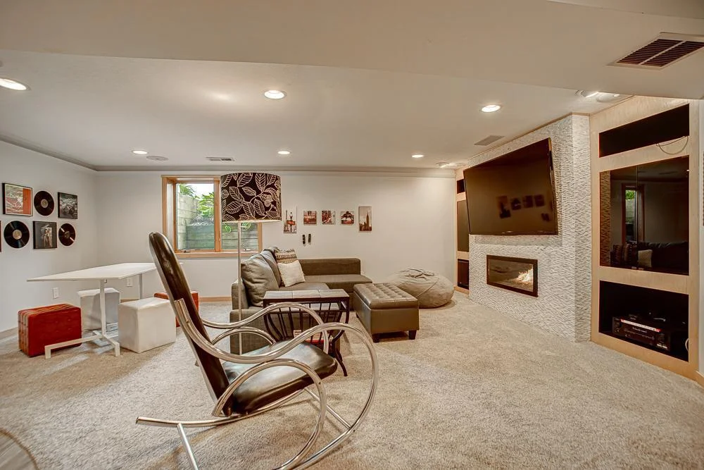 Lower Level Family Room with gas fireplace