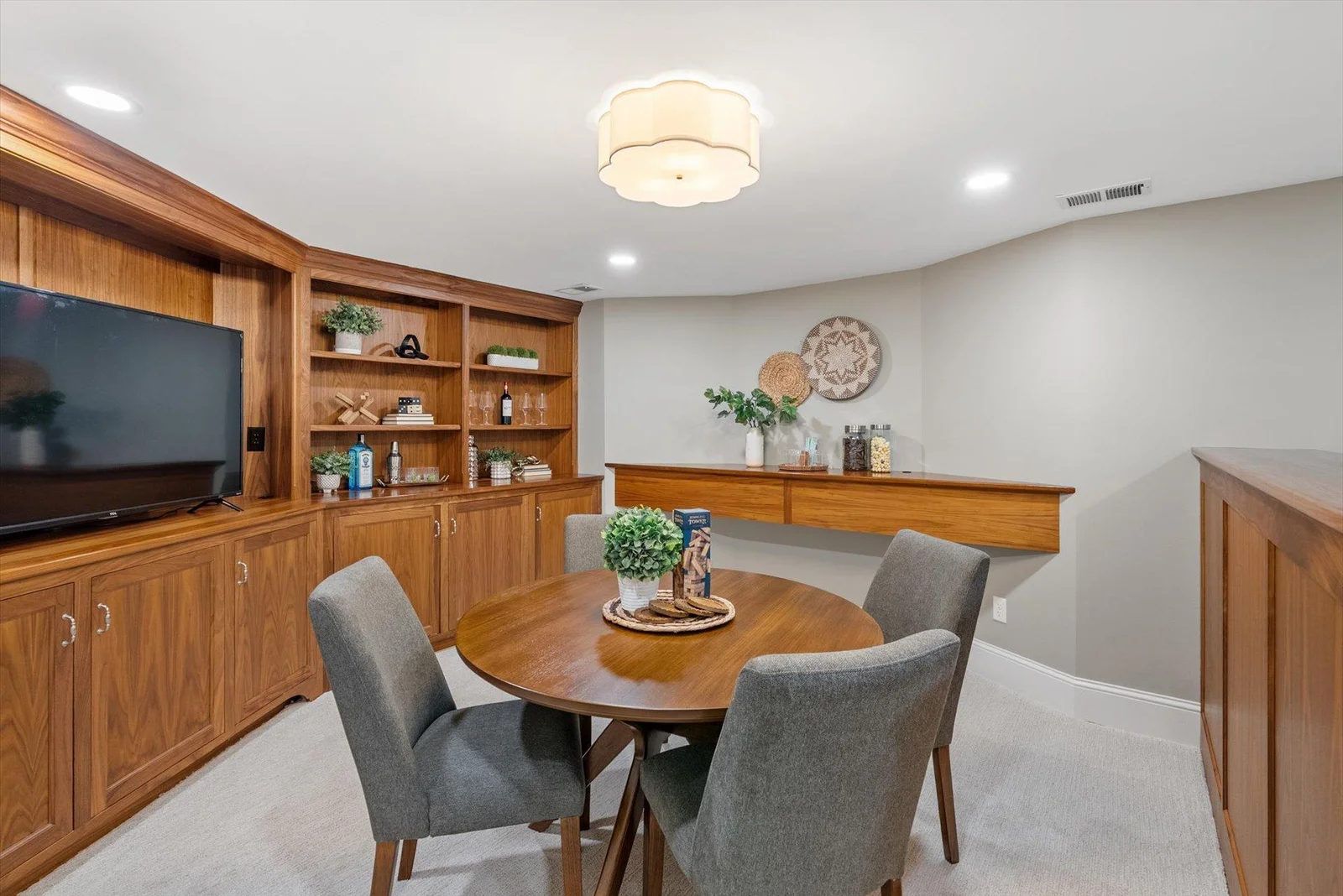 Custom walnut cabinetry.