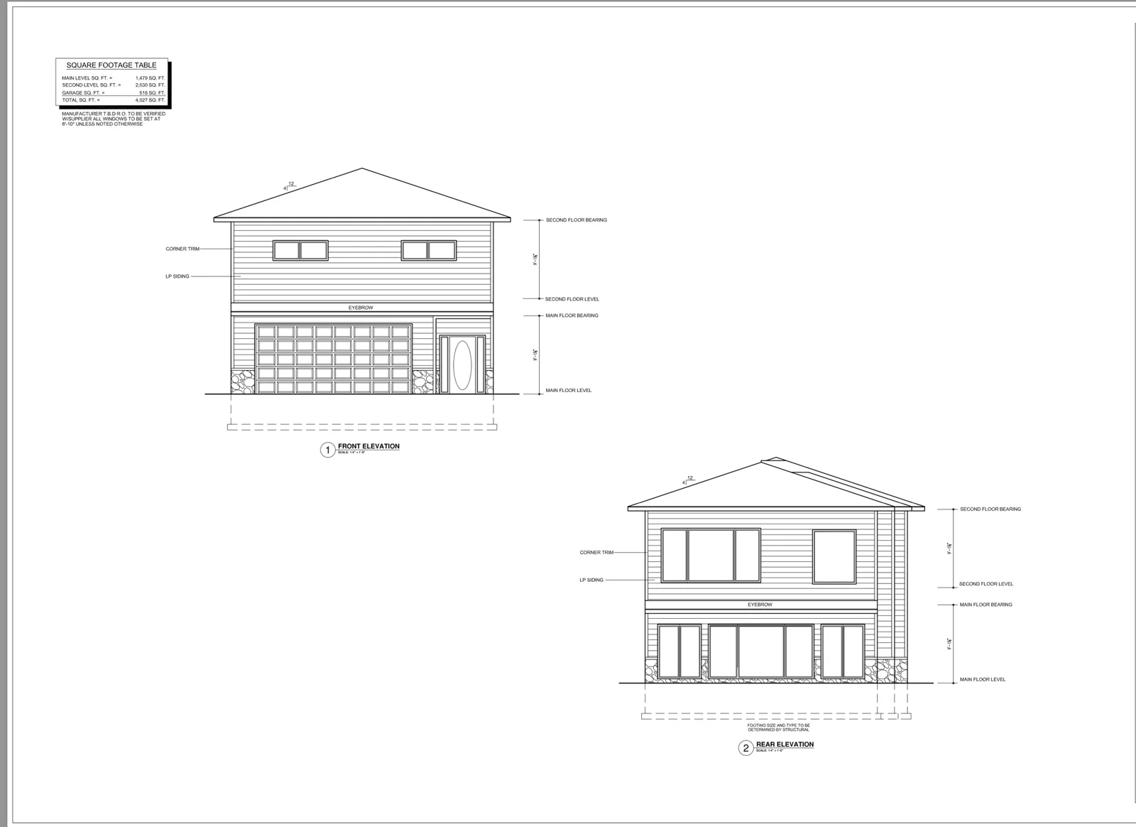 Front and Rear Elevations. Concept Home Plan #1