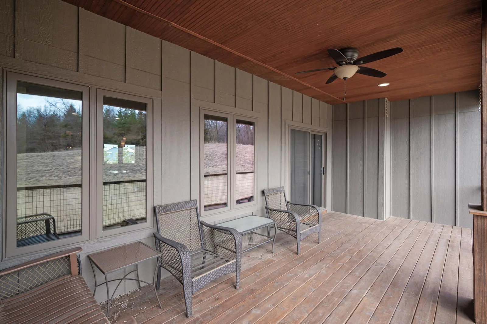 Stay cool in the shade while still enjoying the outdoors on you covered back porch.