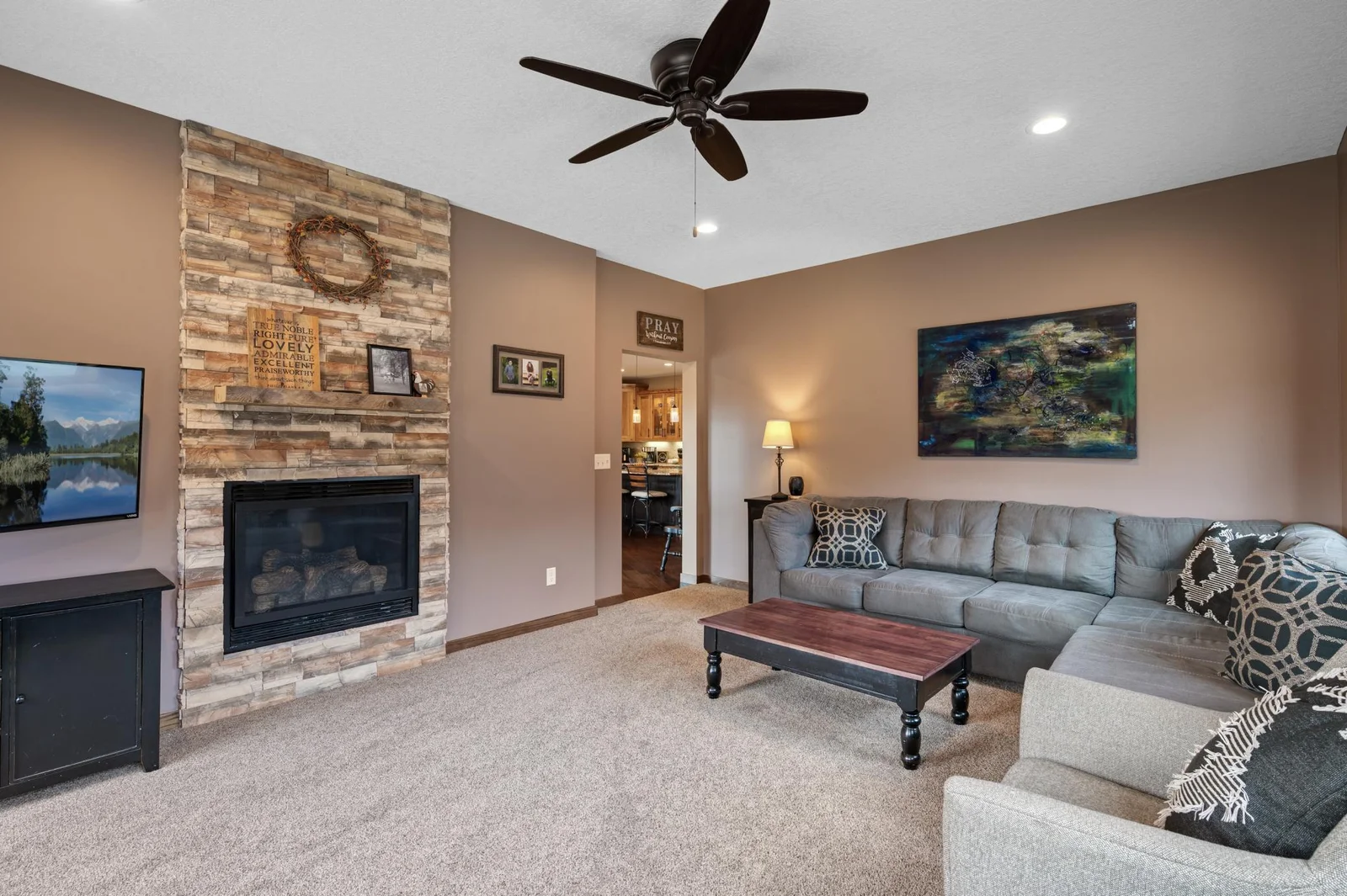 Relax in this space year round and stay extra toasty in the winter by turning on your cozy gas fireplace.