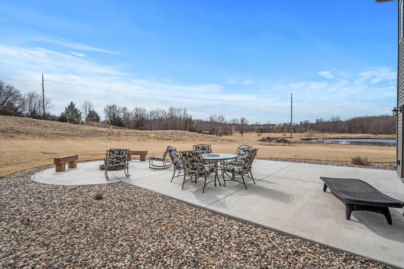 Your huge back patio offers tons of room to hang by the fire, site by the table, or just lounge around.