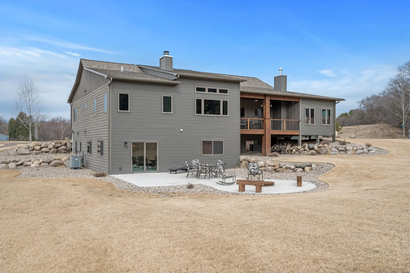 Professionally designed landscaping with stunning rock retaining walls.